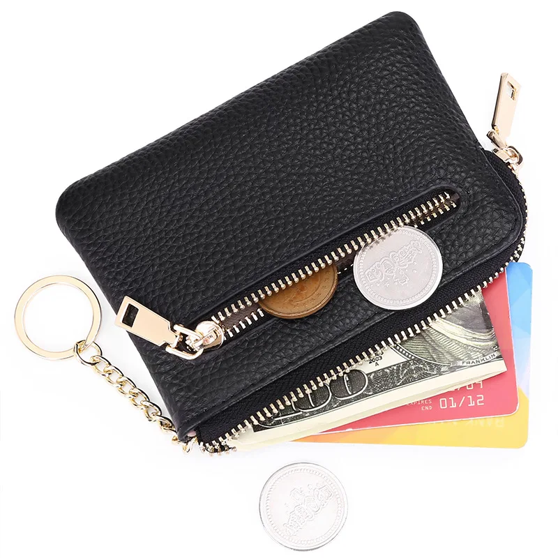 2023 Ladies Leather Small Wallets Money Bag Luxury Brand Simple Credit Card Holders Zipper Coin Purses With Key Ring For Women
