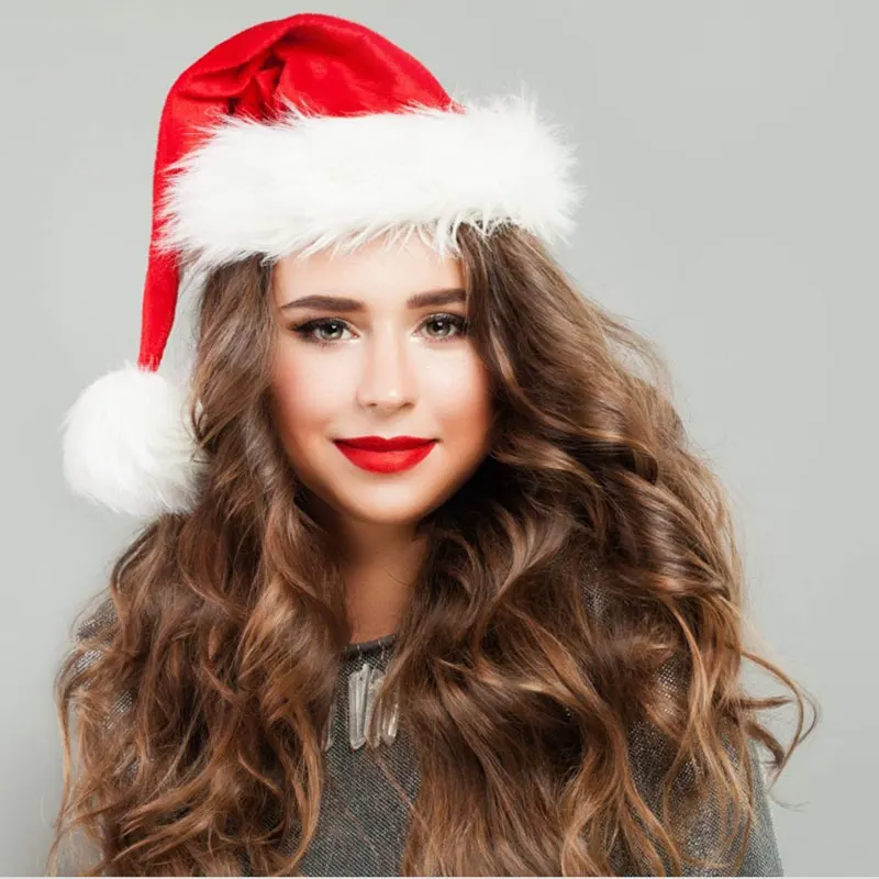 Christmas Santa Hat Adults And Kids Xmas Red Long Plush Holiday Hats Comfort Velvet Party New Year Festive Supplies christmas beanie hat