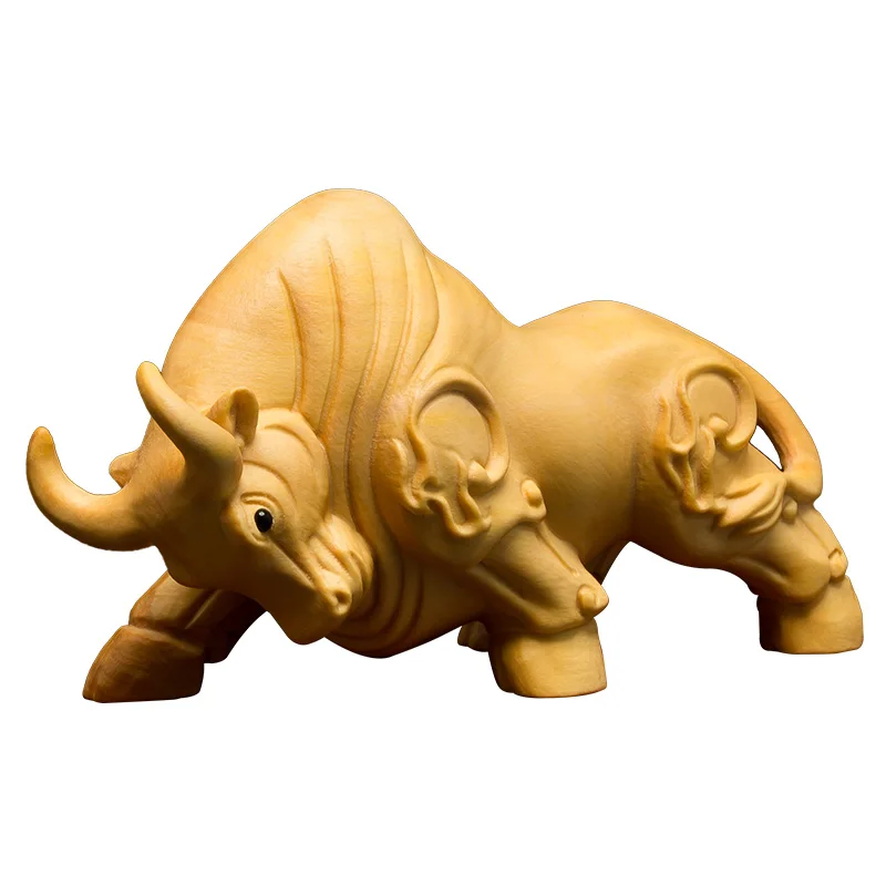 

Chinese Mascot Bull Boxwood Carved Wealth Animal Sculpture