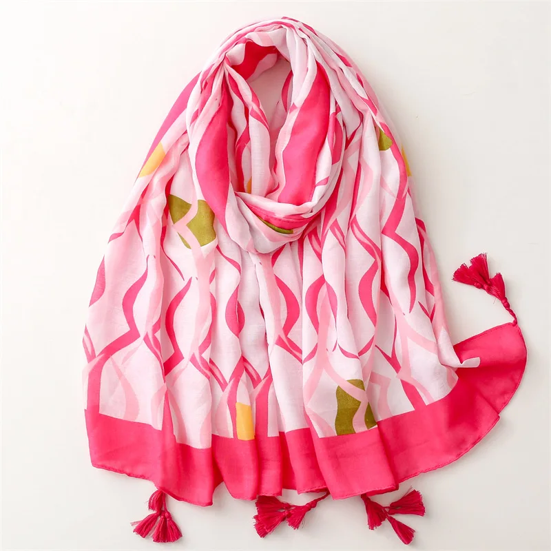 

Женский хлопковый шарф с бахромой, мягкий пляжный шарф с геометрическим принтом, 2023