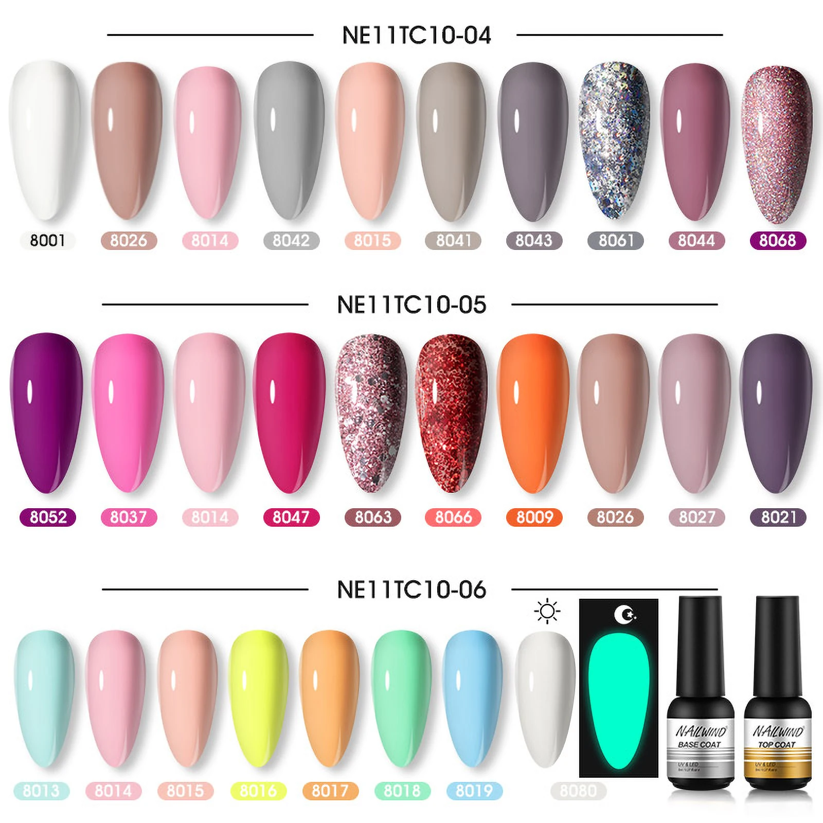 NAILWIND 10PCS Shiny Gel Nail Polish Set Vernis UV Gel Nail Art Design Semi Permanent Soak Off Base Top Coat 3
