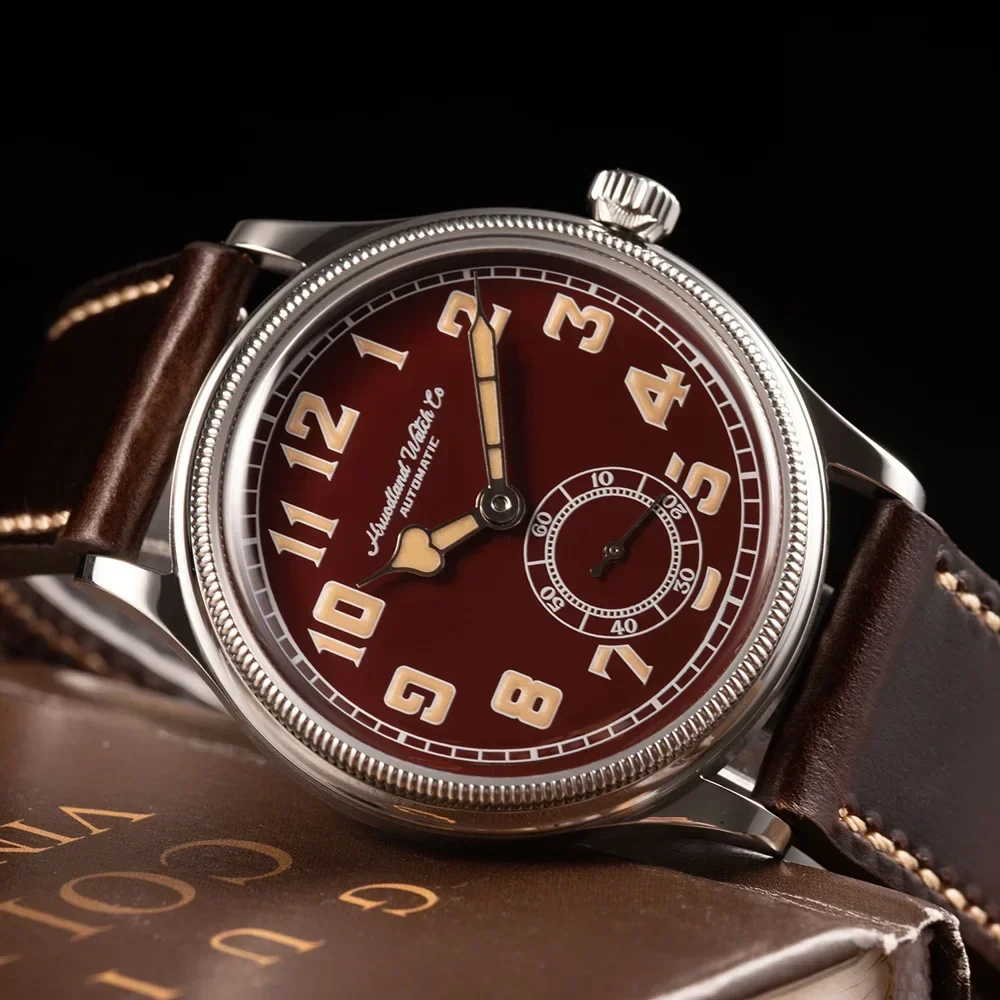 Hruodland Retro Classic Watch For Men ST1701 Movement Automatic Mechanical Diving Wristwatch K1 Mineral Surface Mirror