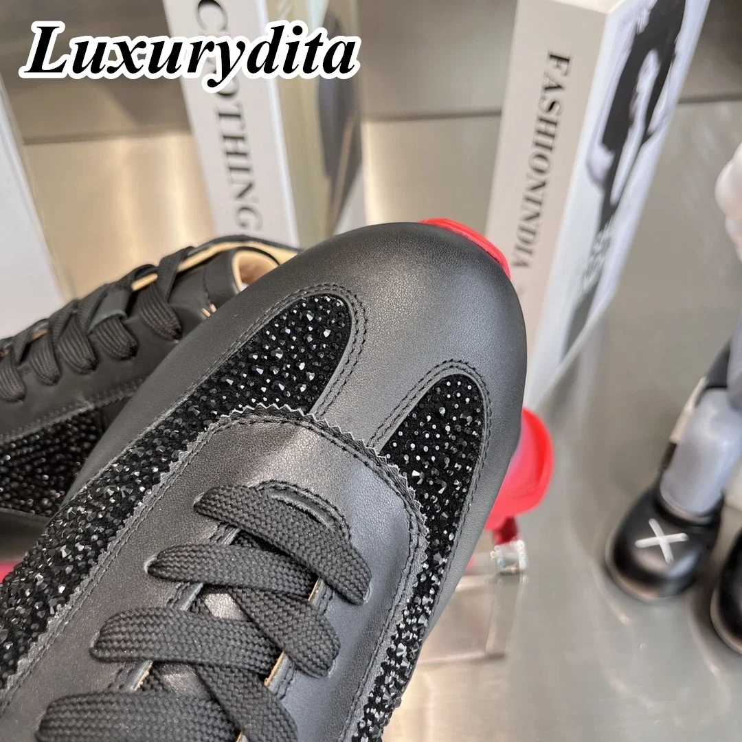 LUXURYDITA Designer Men Casual Sneakers Real Leather Rivet Luxury Womens Tennis Shoes 35-47 Fashion Unisex loafers HJ1285