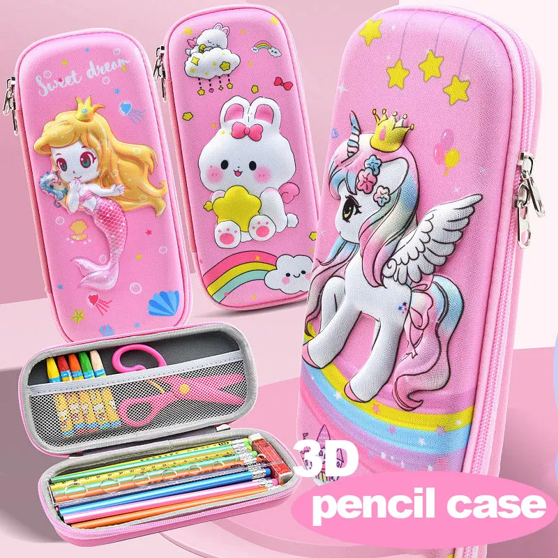3D Pencil Case Kawaii Cute Large Capacity Pen Box Back to School Supplies Organizer Korean Japanese Stationery Estuche