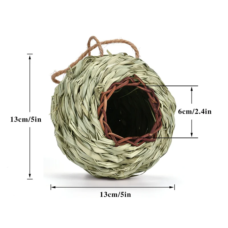Grass Weaved Artificial Bird Nest Spherical Handmade Suspension Type Gardening Decoration