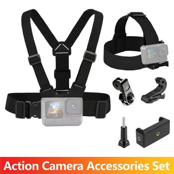 Kit Fotocamera d'Azione con Cinghia per la Testa e Supporto per Telefono da Petto per GoPro/Insta360 Sjcam Osmo Akaso e Smartphone