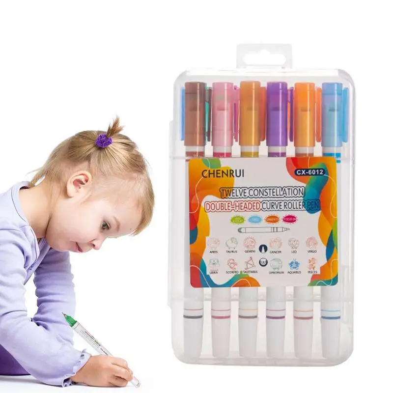 

Highlighter Marker Pen 12Pcs Constellation Aesthetic Highlighter Double Ended Markers Graffiti Pen Keynote Mark Lines Aesthetic