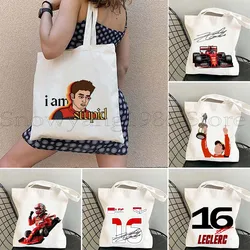 Formula One F1 Racing Charles Leclerc Carlos Sainz 16 Helmet Signature Number Cute Fan Gifts Canvas Tote Bag Men Women Handbag