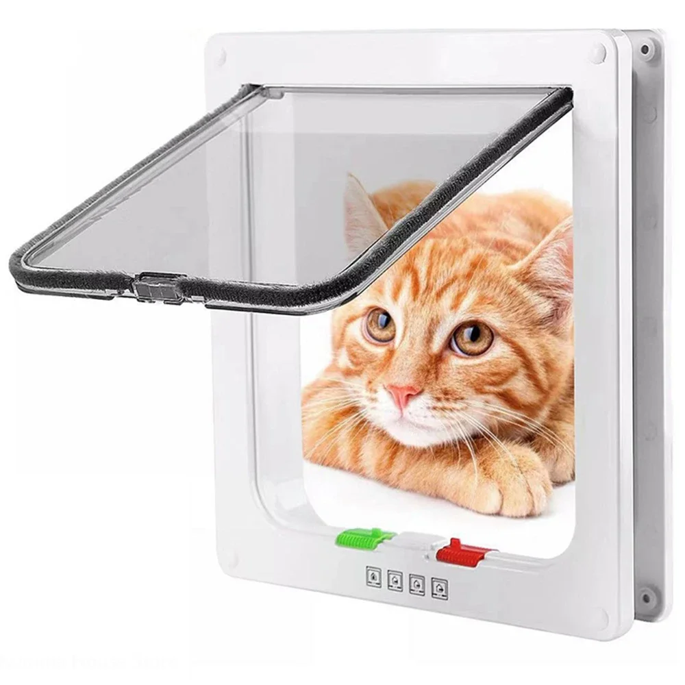 Flap Door with 4 Way Security Lock For Small Dogs Cats Kitten Plastic Small Pet Gate Kit Home Cat Doors cat door pet door