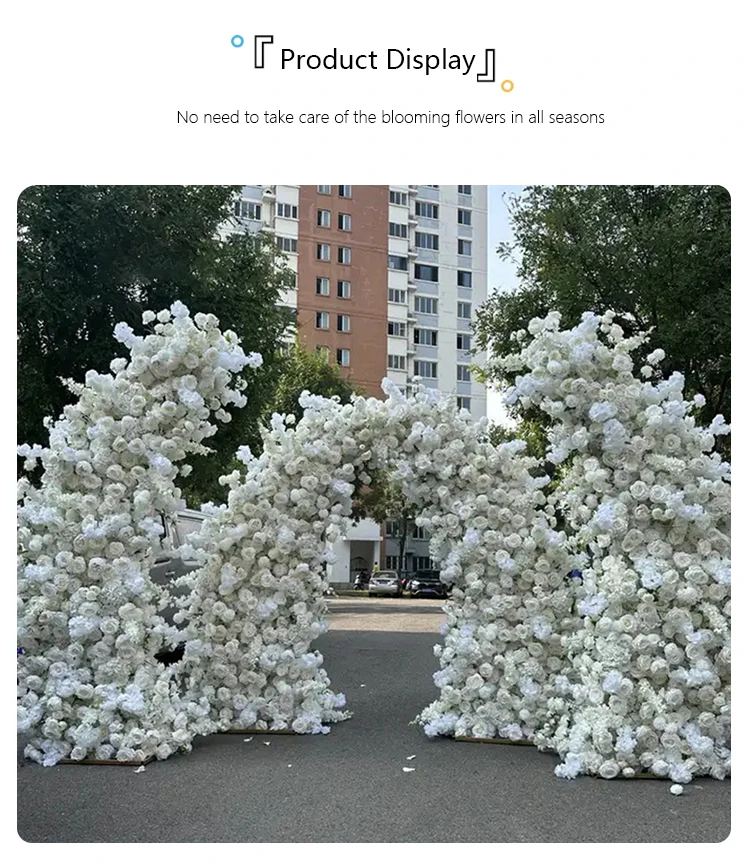 Description Picture 6 of itemWhite Rose Hyacinth Orchid Floral Arrangement Decor Horn Arch Wedding Backdrop Floor Flower Row Event Banquet Party Stage Props