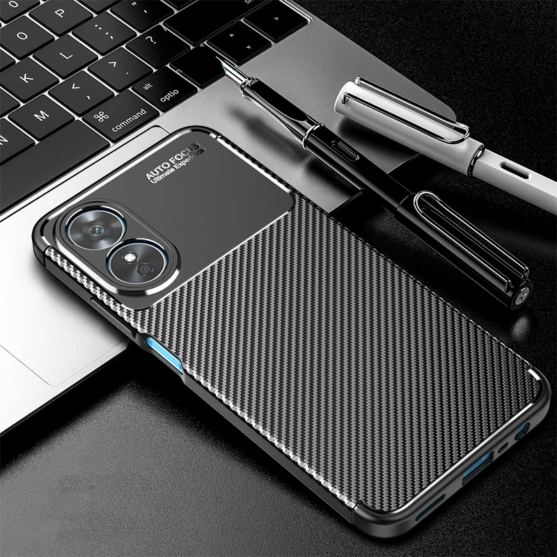 Per Cover Oppo A17 Custodia Per Oppo A17 Capas New Carbon Fiber Armor Antiurto Paraurti Posteriore Del Telefono Tpu Morbido Per Fundas Oppo A 17 A17