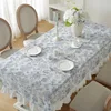 Blue Embroidered Flowers Cotton Tablecloth,Tea Table Decor,Rectangle Table Cover For Kitchen Wedding Party Festival Dining Room 3