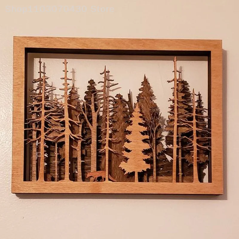 

Mysterious Forest Scene Wooden Art Decor Forest And Fox Wall Art Wall Hanging Frame Ornaments For Home Office Living Room Decor