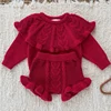 Baby Girl Knitting Set Ruffled Knitted Pullover+Shorts Christmas Knitted Sweet Suit Infant Clothes Baby New Year Party Knit Set