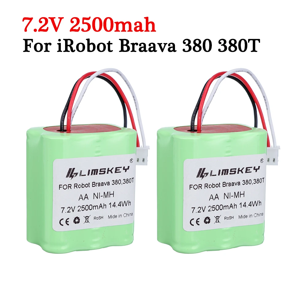 2Pcs/Set Ni-Mh Vacuum Cleaner Battery For Irobot Braava 380T 380 390T, Mint 5200 5200B 5200C 7.2V 2500Mah Rechargeable Battery