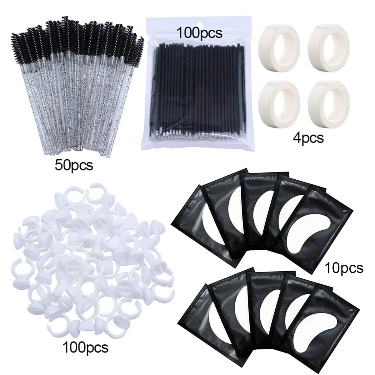 264Pcs Eyelash Extension Tools Set Micro Eyelash Brushes Adhensive Tape Glue Ring Holder Undereye Pads Mascara Wand Applicators