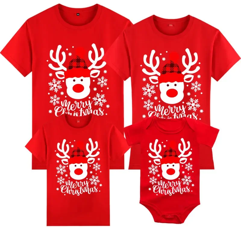 

Deer Christmas Family Matching T-shirts Cotton Mom and Daughter Dad Son Tops Tee
