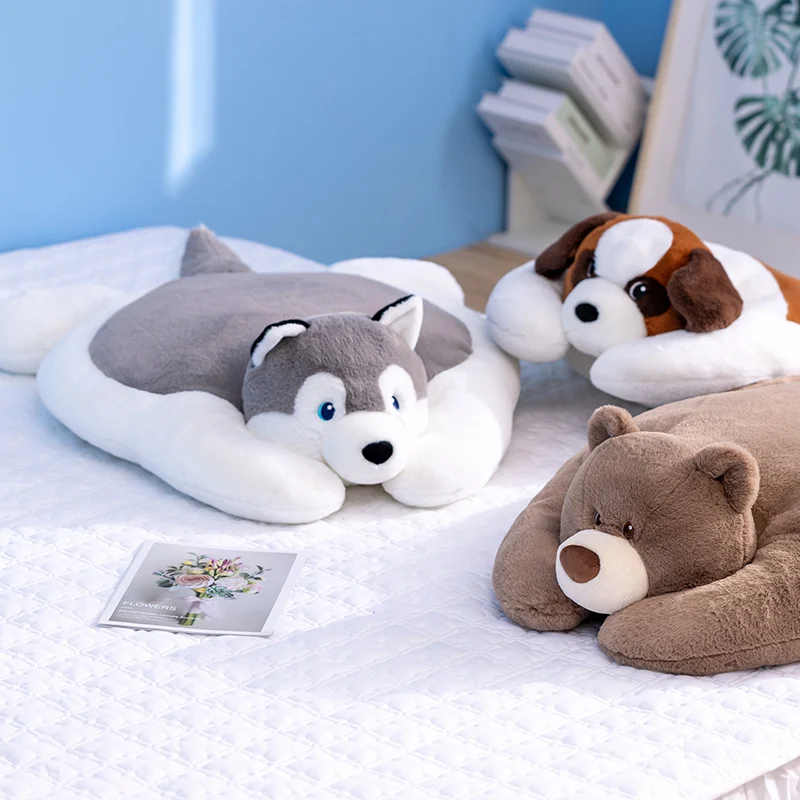 

80cm Giant Plush Toys Stuffed Lovely Lying Animal Bear Dog Husky Pillow Plush Doll For Kids Girls Soft Pillow Nice Gift