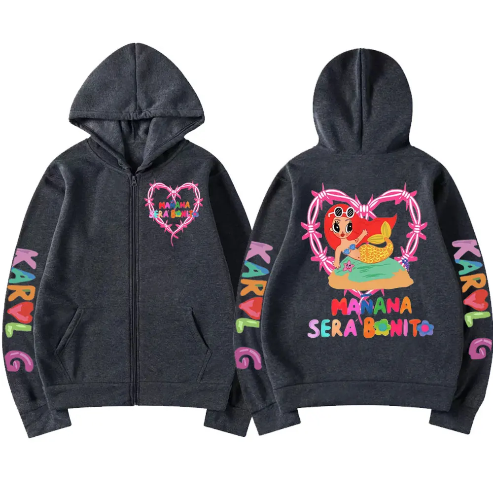 Singer Karol G Manana Sera Bonito Album Print Zipper Hoodies Fashion Aesthetics Zip Up Sweatshirts Men Women Y2k Style Pullovers