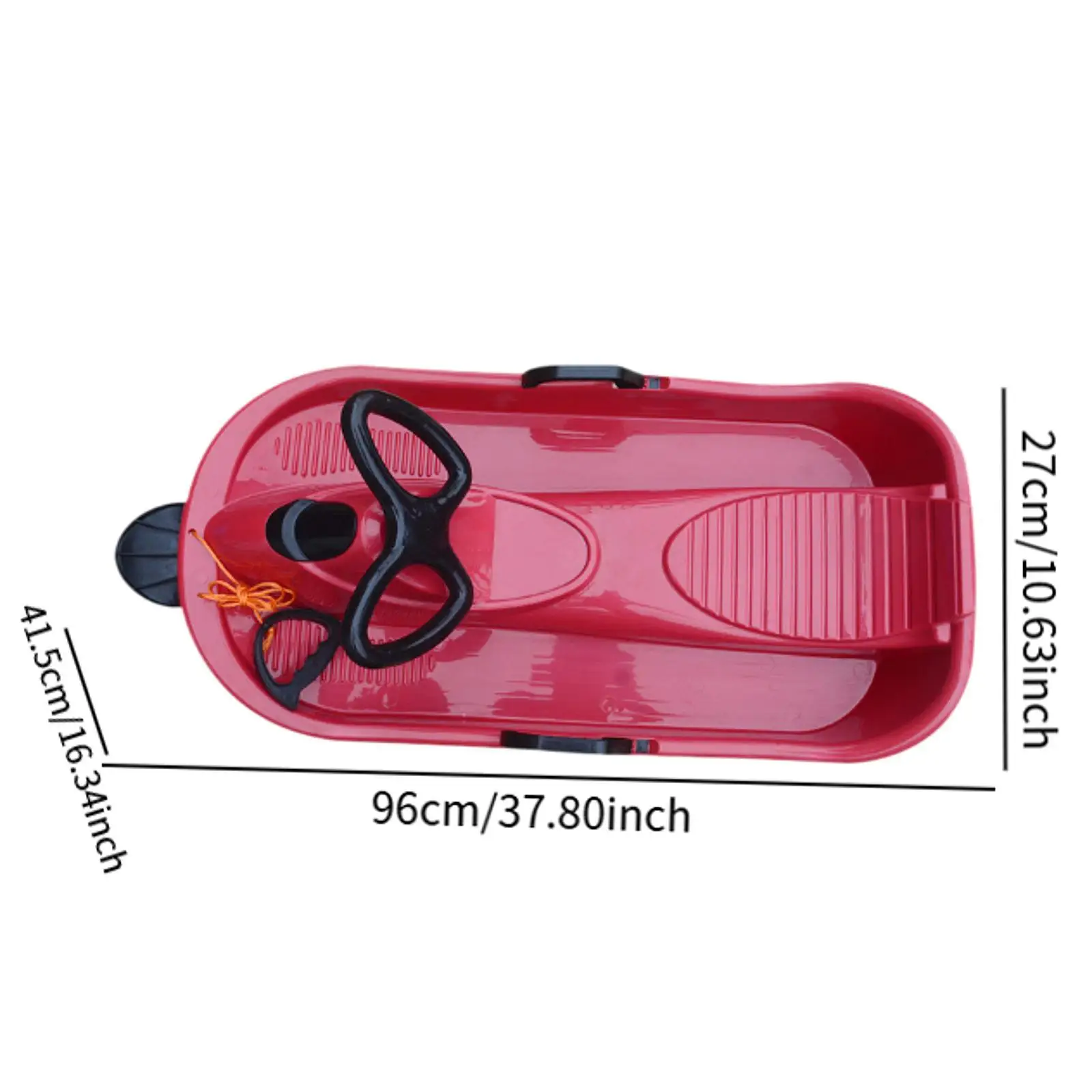Plastic Non-slip Kids Snow Sled with Steering Wheel and Brake Toboggan Thicker Snow Equipment for Child Boys Girls Winter Sport