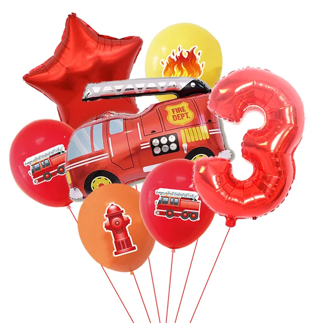 thumbnail image 1 of 7 globos de camión de bomberos de 32 pulgadas con números de aluminio, decoraciones para fiestas de cumpleaños de niños, decoración con temática de bomberos, suministros para baby shower, 1 of 5