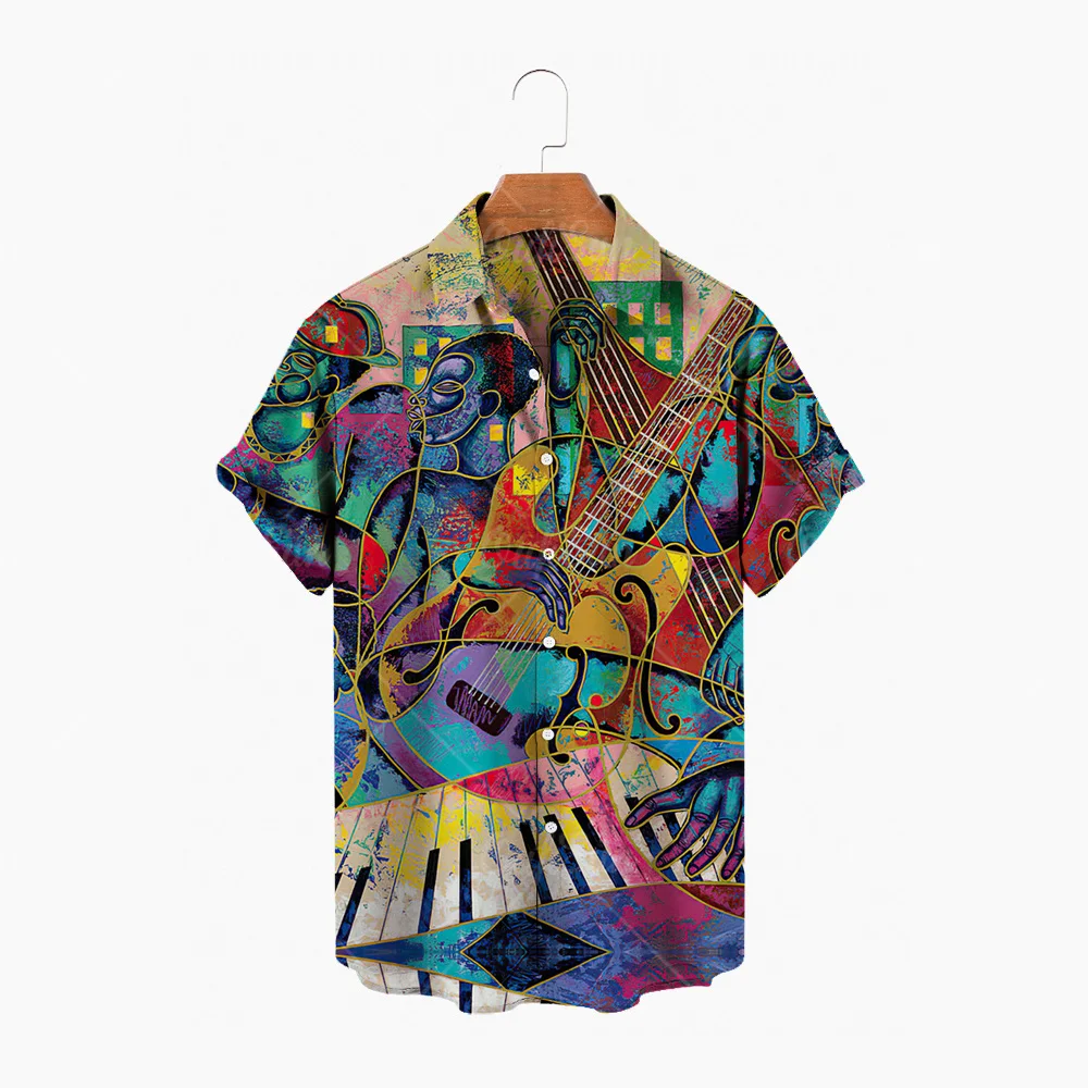 

Fashion Men's Hawaiian Shirt Oversized Short Sleeve 3d Musical Instrument Shirt for Men Casual Tee Rock Shirt Men Clothing 2023