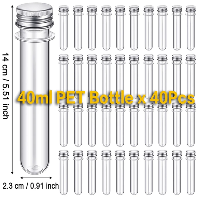 

40Pcs 40ml Plastic Test Tubes with Screw Caps Transparent Candy Storage Cases Data Cable Storage Tube