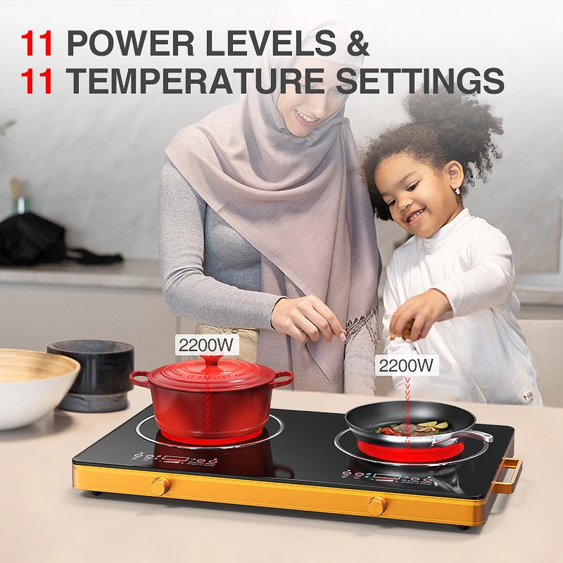 High-power Fast เครื่องทําความร้อน Double-headed Double เตาไฟฟ้าเครื่องปั้นดินเผาเตาครัวเรือน Desktop Induction Cooker 2200W T04 1