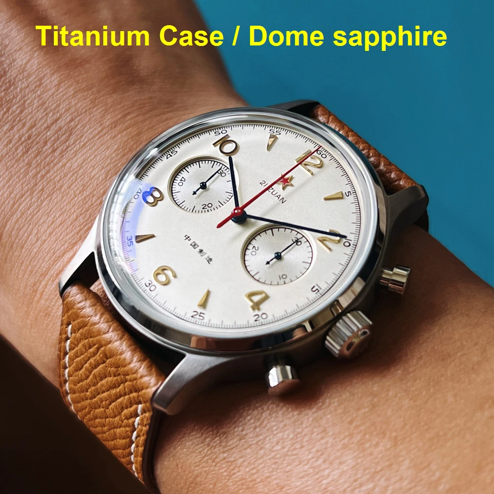 

1963 Pilot Chronograph Watch Titanium ST19 Hand Wind Mechanical Wristwatches Men 40mm Air Force Panda Watches Mysterious Code