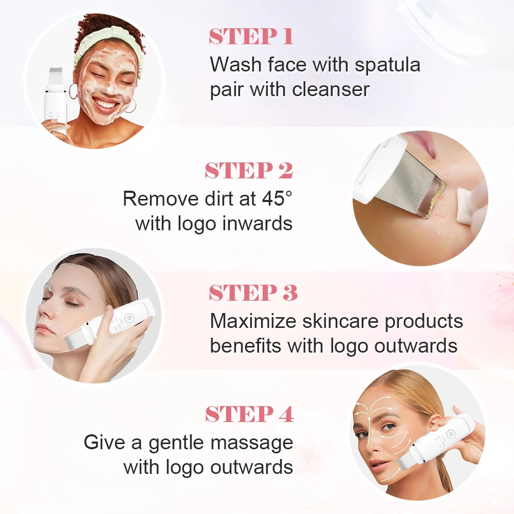 Facial Scraper Blackhead Removal Tool 5 Modes For Deep Facial Cleaning Stainless Steel Applicator With 4 Color Lighting