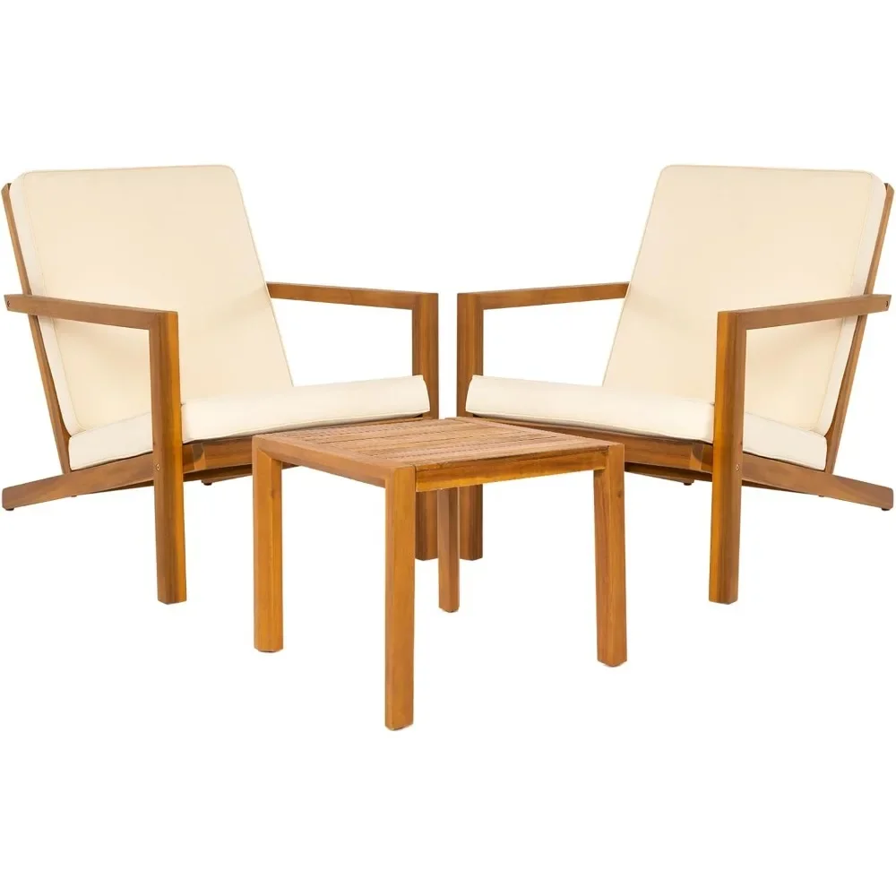NEW-Natural 3-Piece Patio Bistro Sets with Foldable 400lbs Weight Chairs, a 220lbs Shelf Table, Made from FSC-Certified Acacia W