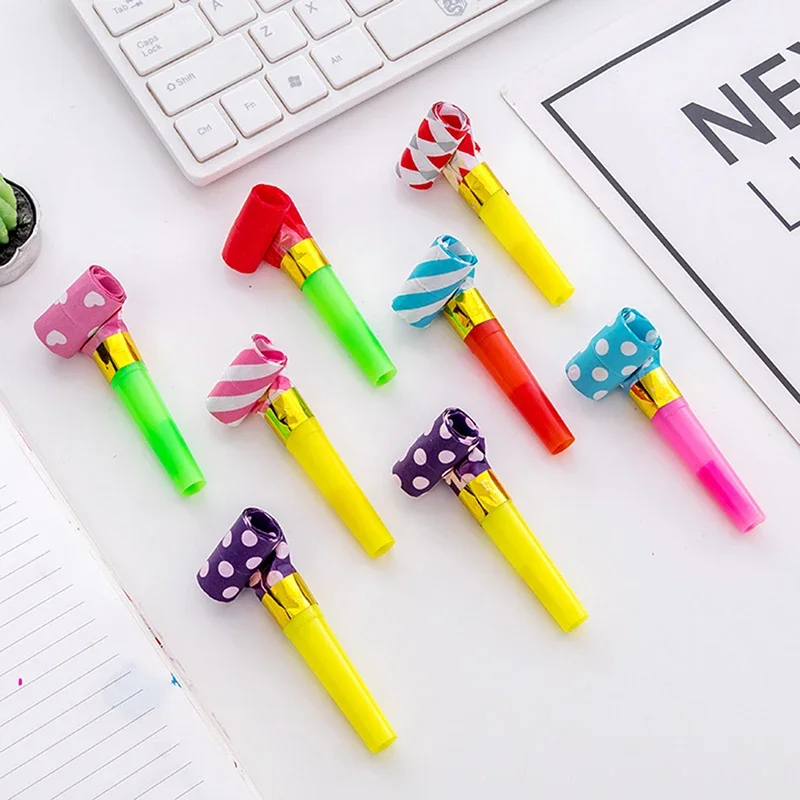 Description Picture 6 of item10pcs Colorful Stripes Party Blower Blowout Horn Whistle Noise Maker For Children Birthday Party Supplies Pinata Gift