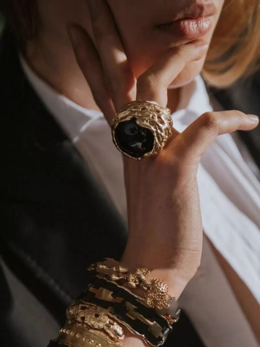 Brass Solid Resin Colorful Ring Women Jewelry Punk Party Designer Club Cocktail  Party Gown Trendy Top Japan