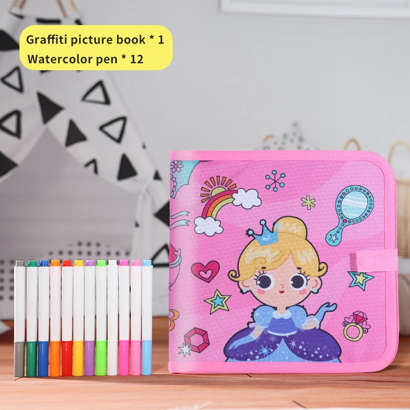Il libro per lavagna da disegno e scrittura per bambini può essere pulito ripetutamente e utilizzato (penna per acquerello da 12 colori inclusa) - immagine 6