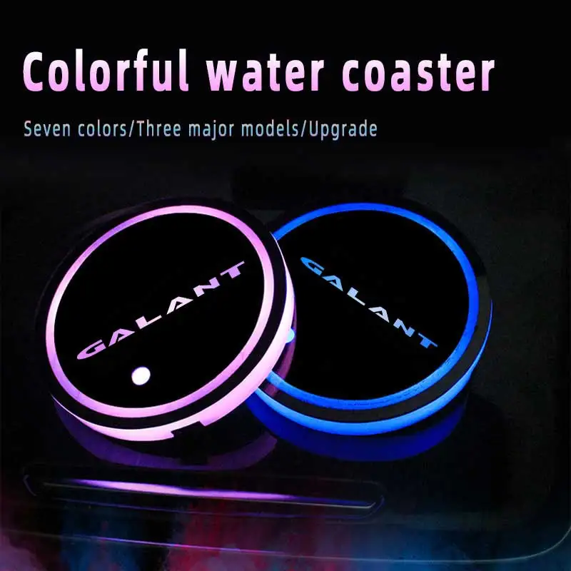 Per Mitsubishi Galant Logo Led Luminoso Car Coaster Light Auto Water Cup Slot Mat Atmosphere Light Accessories