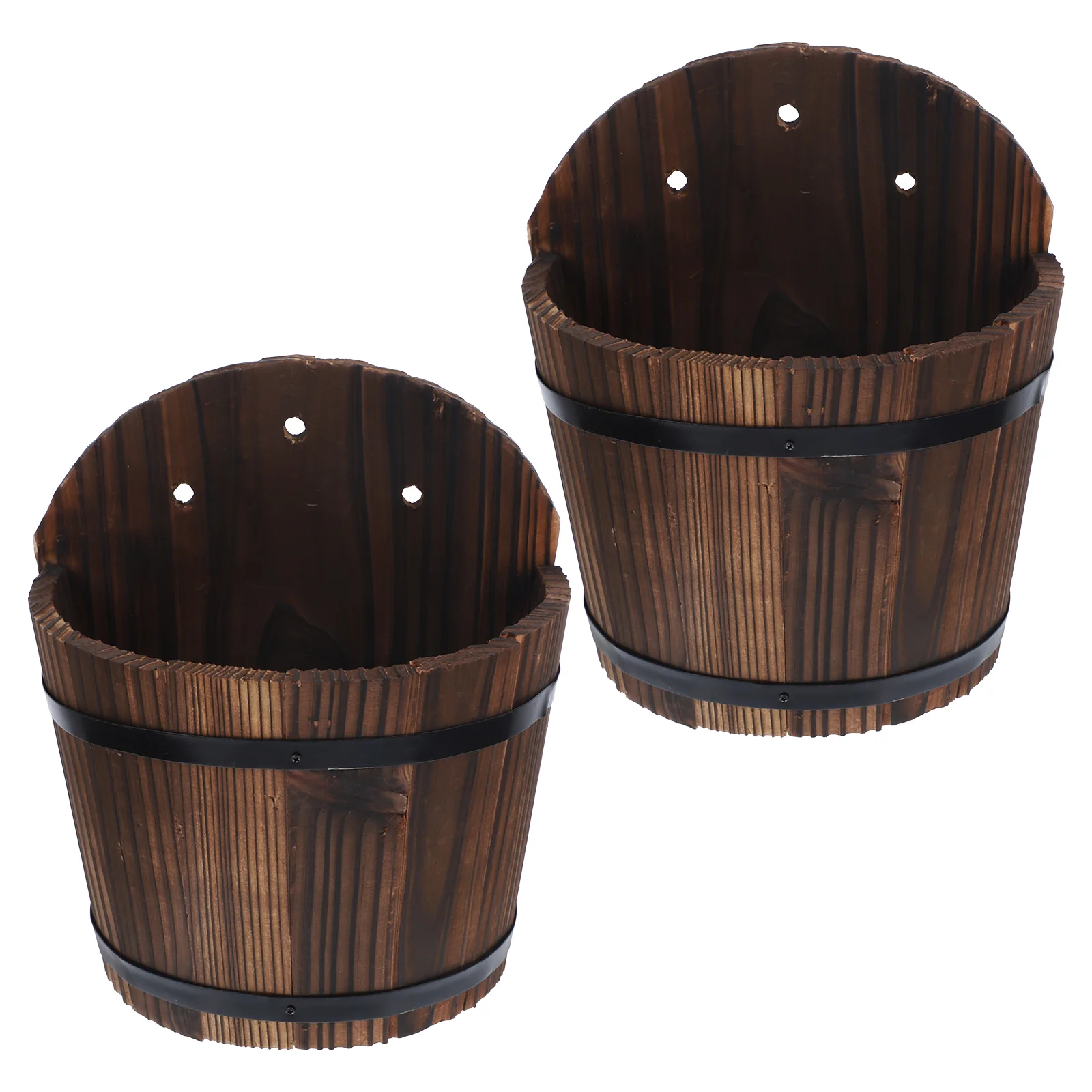 

2 Pcs Flower Pot Hanging Wooden Flowerpot Plant Holder Wall Display Fence Bucket Container