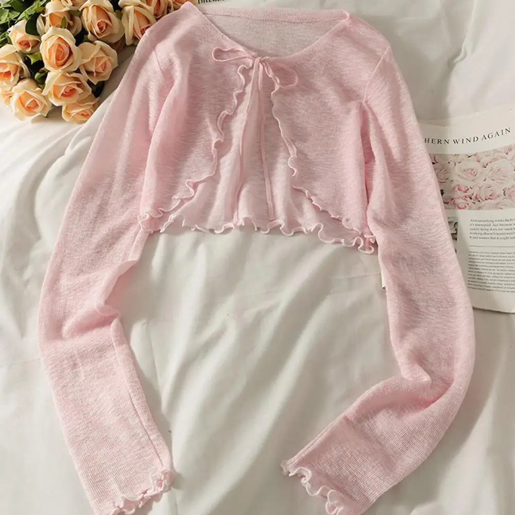 Dünne Sonnencreme Strickjacke schnüren Strickwaren Tops Frauen Mantel Mantel Schals kurze lässige koreanische geschützte Stil Sommers onne Sommer u1y9