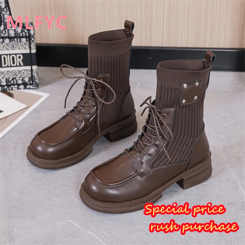 

2023 Autumn/Winter New Short Boots Women's French Vintage Lace Up Wool Tube Single Boot British Style Women's Boot