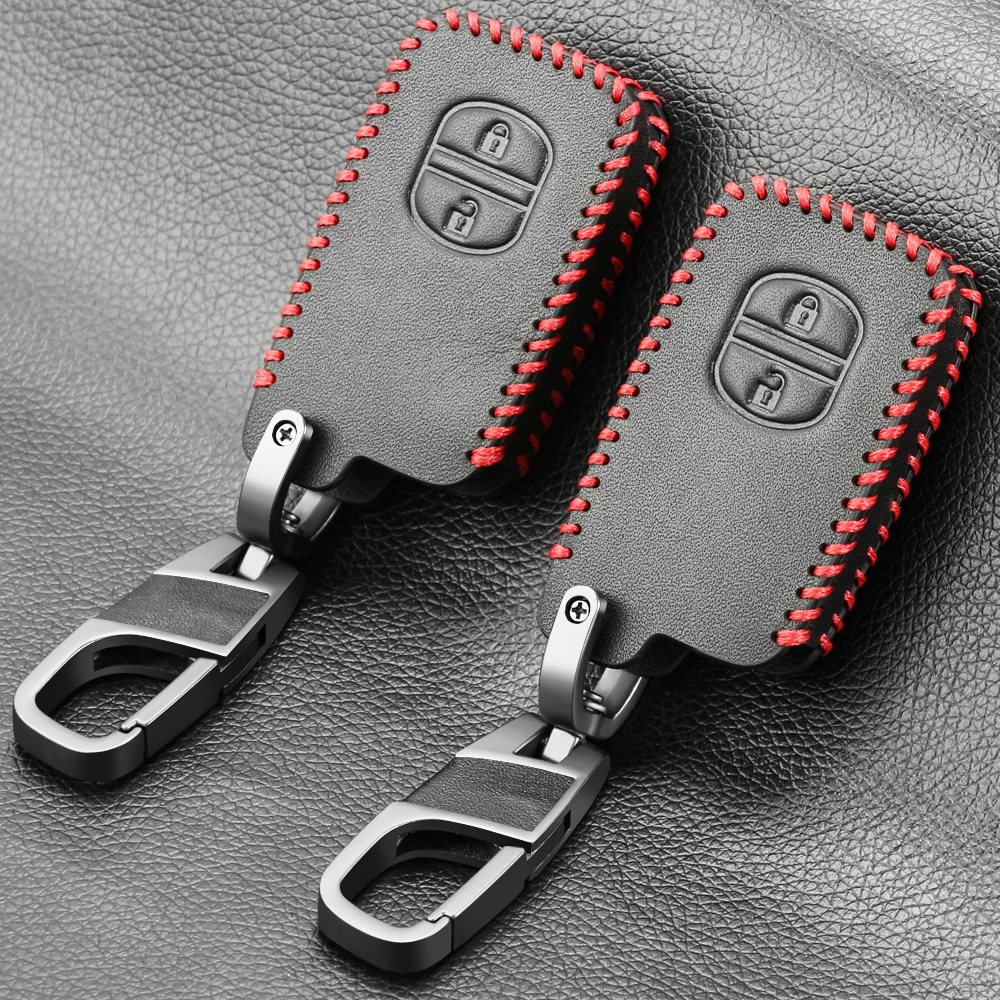 Leather Car Key Case Cover For Toyota Aqua RAV4 Land Cruiser Camry Prado Corolla Prius 2 Button 2013 2014