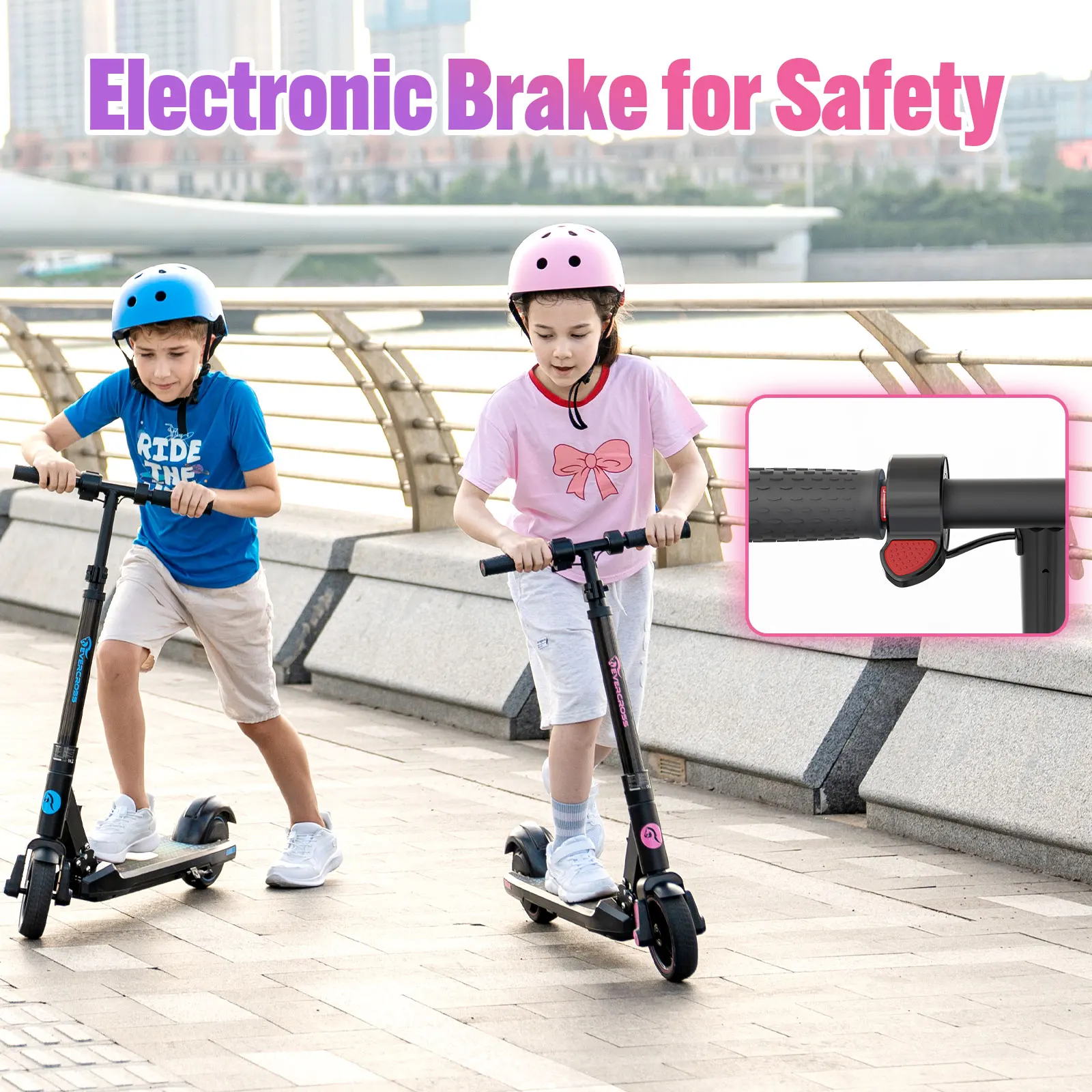 Electric Scooter EVERCROSS Electric Scooter Kids Foldable Scooter for Kids Ages 6-12 9.3 MPH & 5 Miles LED Display Colorful LED Lights UL
