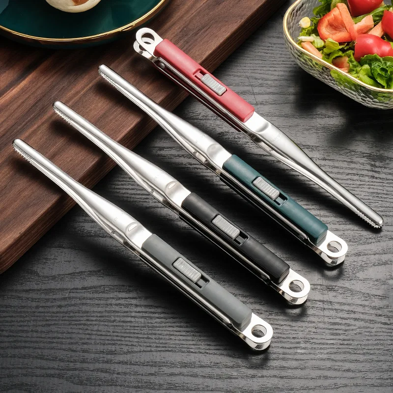 

304 Stainless Steel Cooking Tongs Utensils for BBQ Baking Sliding Buckle Type Kitchen Camping Multifunctional Food Clip Supplies