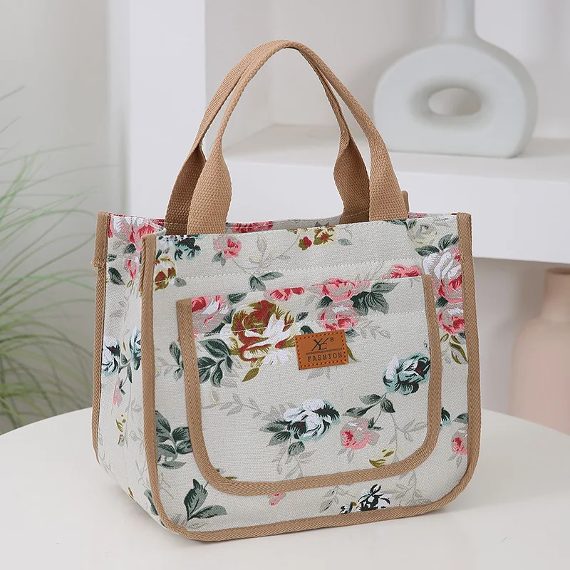 Floral Print Lunch Bag Spacious Handbag Thermal Bag Women Lunch Bag Practical For Travel Work Business Casual