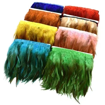 10 Metri di Frange di Piume di Fagiano per Abbigliamento, Nastro Decorativo con Piume di Gallo, Passamaneria, Decorazione per Cucito