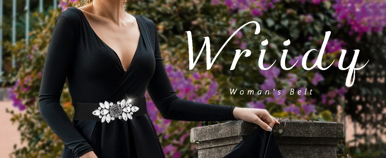 Strass gürtel breiter Stretch gürtel Frauen elegante elastische Blumen gürtel – Detail 1