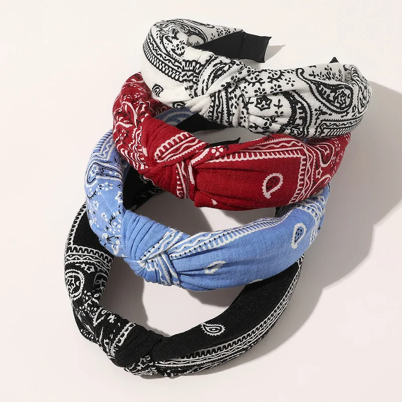 Flower Print Knotted Hairbands For Women Boho Fashion Wide Cloth