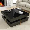 Modern Coffee Table with Storage, Contemporary Square Coffee Table with Drawers, High Gloss Modern Center Table 1