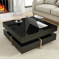 Modern Coffee Table with Storage, Contemporary Square Coffee Table with Drawers, High Gloss Modern Center Table 1