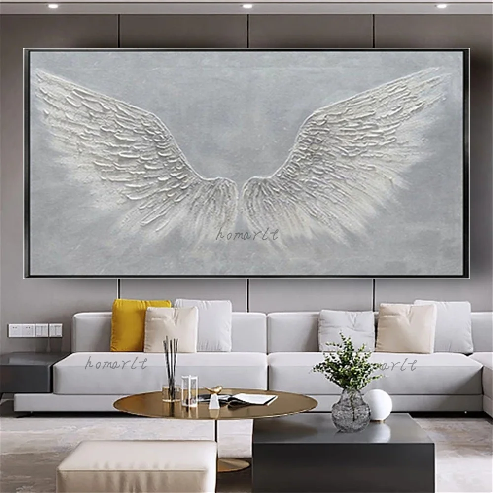 

Nordic Abstract Wall Art Pictures White Thick Oil Texture Wings Canvas Paintings Decor Living Room Bedroom Home Decoration Mural