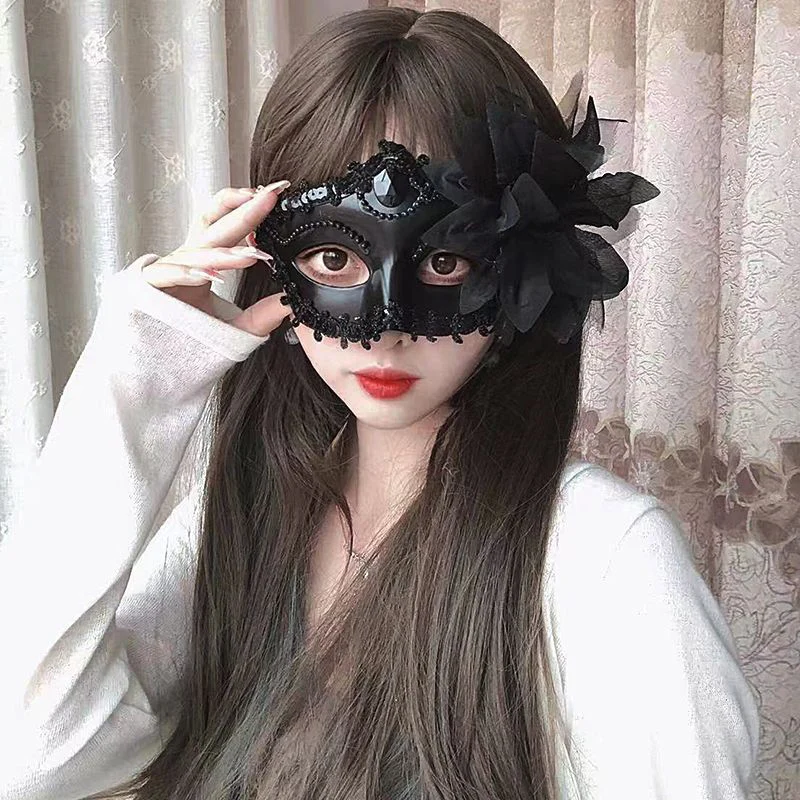 

Lily Flowers Women Masquerade Mask Lace Rhinestones Mardi Gras Halloween Christmas Princess Cosplay Beach Party Bar Black White