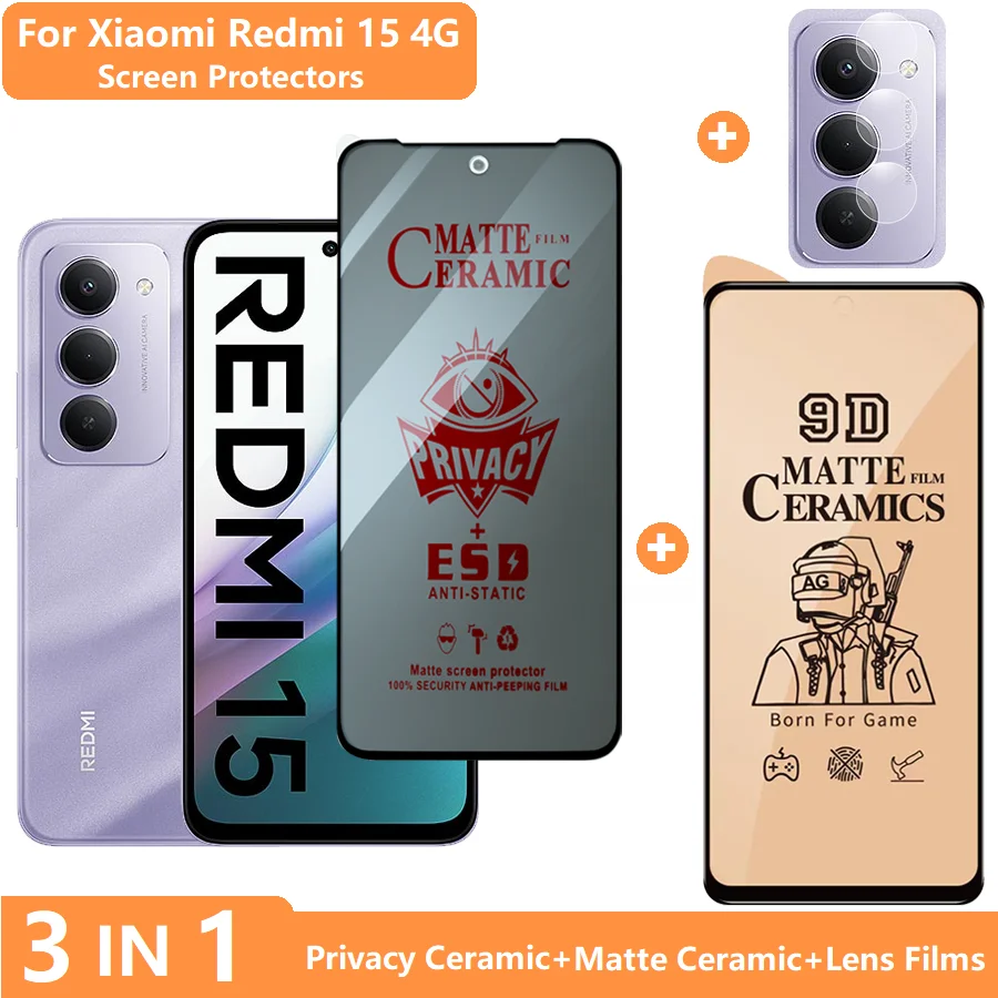 Enhanced Privacy Screen and Lens Protector Film - 3-in-1 Tempered Glass Set with Soft Ceramic Matte Finish